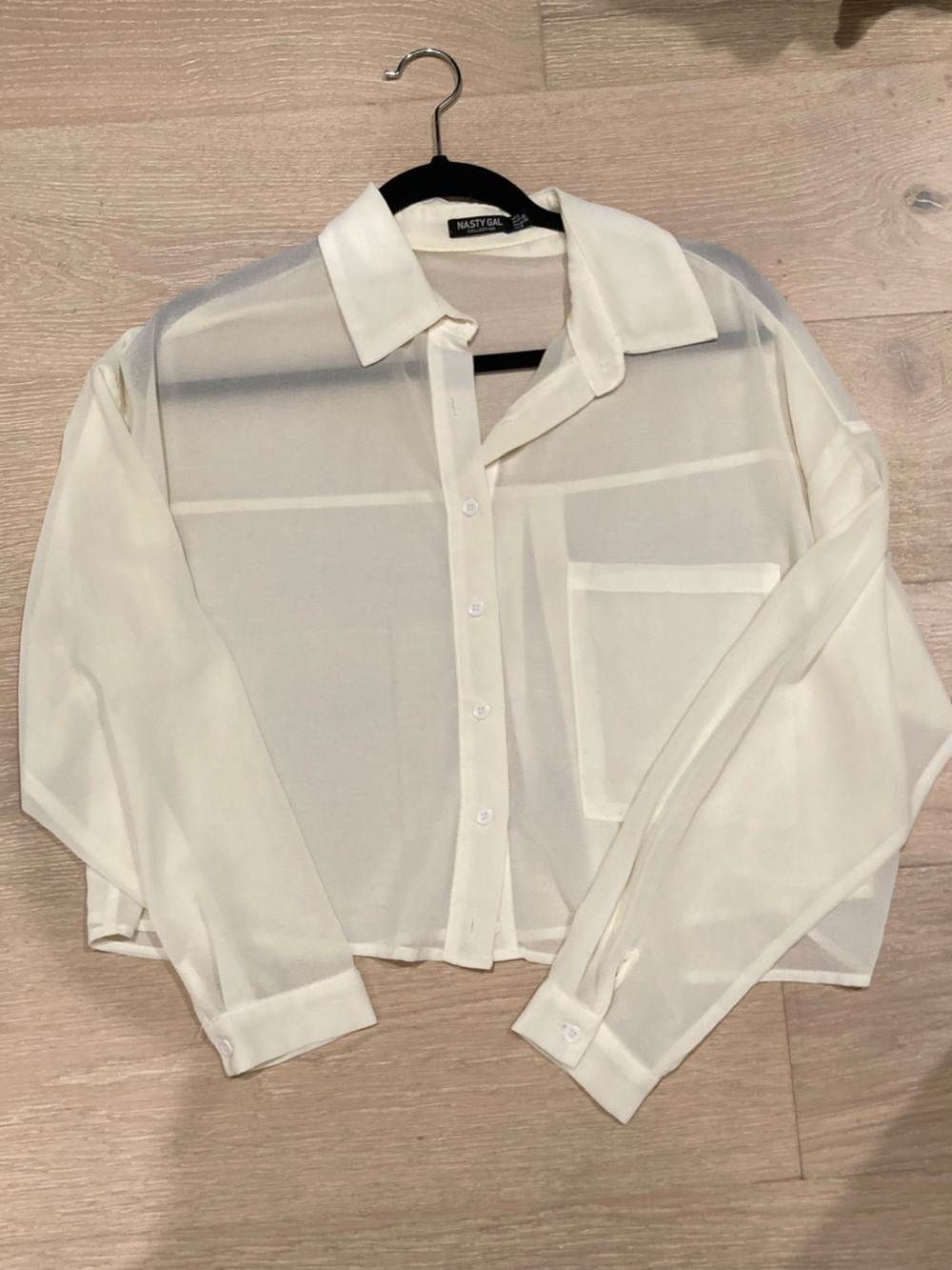 Nasty Gal Sheer Ivory Button-Up Blouse